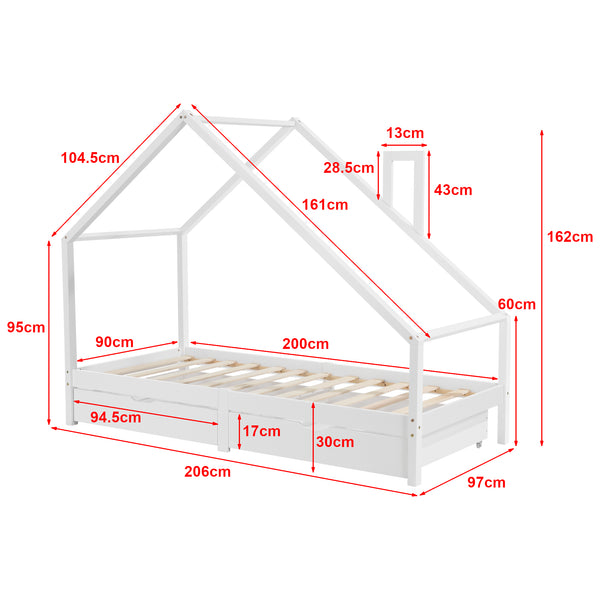 Kinderbett Assling mit 2 Schubkasten und Matratze 90x200cm in versch. Farben [en.casa]