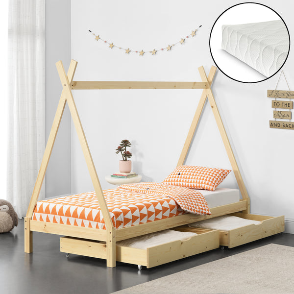Kinderbett Maine 90x200cm mit 2 Schubladen und Kaltschaummatratze [en.casa]