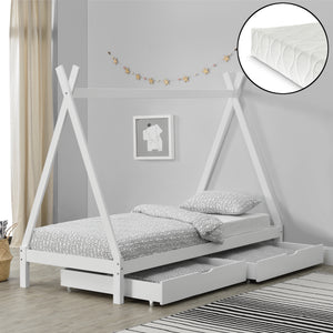 Kinderbett Maine 90x200cm mit 2 Schubladen und Kaltschaummatratze [en.casa]