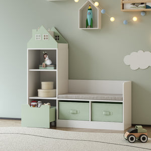 Kindersitzbank mit Regal Vipsali 100x99x30 cm Mintgrün/Weiß [en.casa]