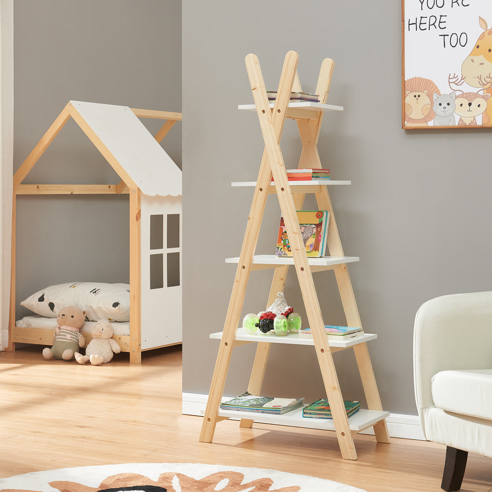 Bücherregal Vanlilu Kiefernholz 145x65x32 cm Natur/Weiß [en.casa] - premiumXL