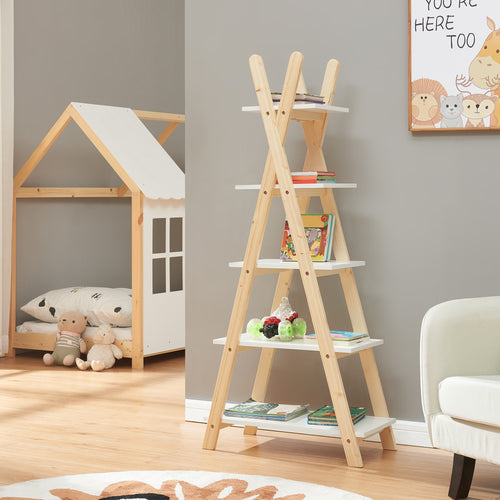 Bücherregal Vanlilu Kiefernholz 145x65x32 cm Natur/Weiß [en.casa] - premiumXL