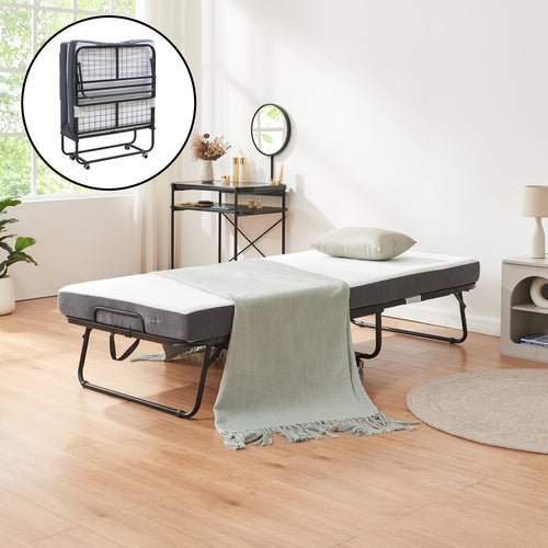 Metall - Klappbett Borjavle mit Matratze 200x90cm Schwarz [en.casa] - premiumXL