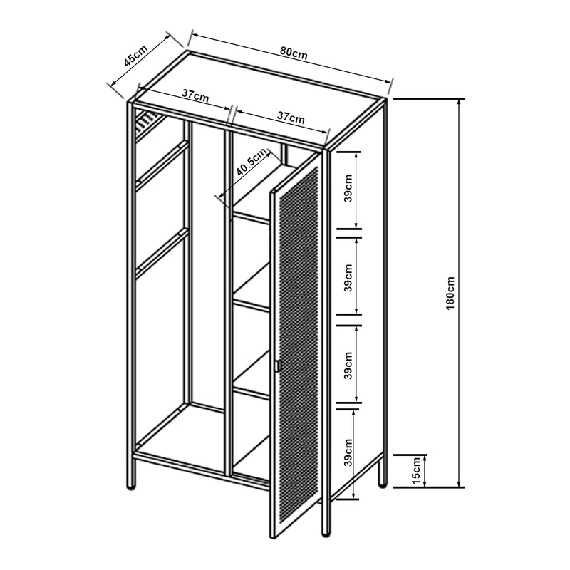 Maßskizze Kleiderschrank Puumala 180x80x45 cm Metall [en.casa]