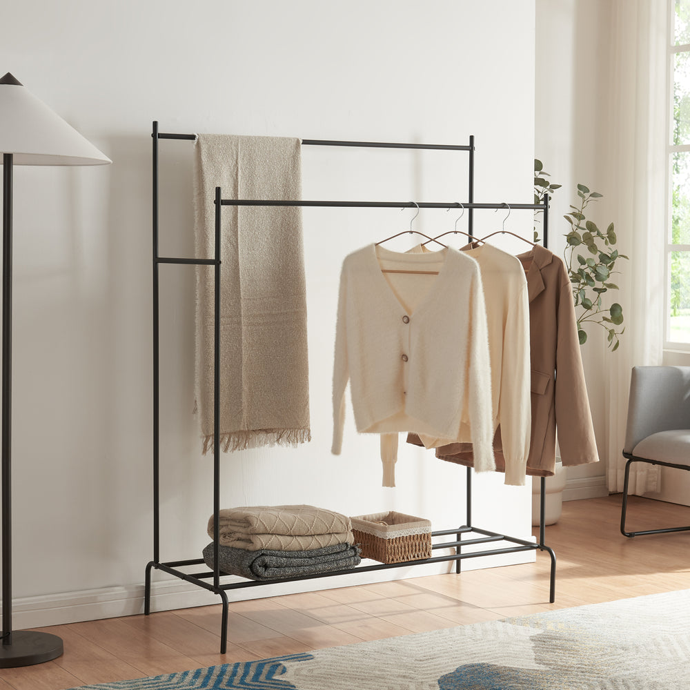 Kleiderständer Bramming mit zwei Garderobenstangen 147 x 116 x 54 cm Schwarz [en.casa]