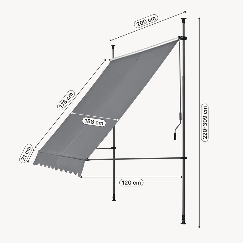 Maßskizze Klemmmarkise Stem [pro.tec]