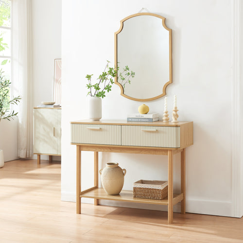 Konsolentisch Ferrersp mit 2 Schubladen 100x40x80 cm Eicheoptik/Sandfarben [en.casa]