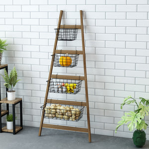 Leiterregal Sejlflod mit 4 Metallkörben [en.casa]