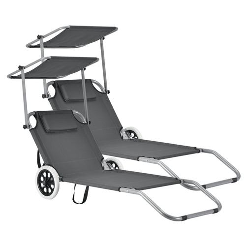 2er - Set Sonnenliege Falun mit Dach und Rollen Anthrazitgrau casa.pro - premiumXL