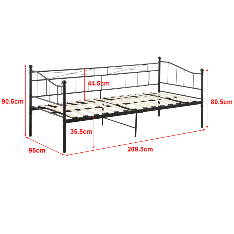Maßskizze Metallbett Arjeplog 90x200cm mit Matratze versch. Farben en.casa