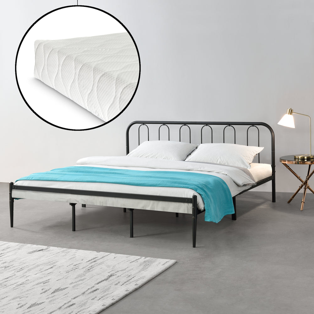 Metallbett Hanko mit Matratze in versch. Größen Schwarz en.casa