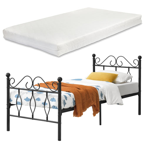 Metallbett Apolda mit Kaltschaummatratze in verschiedenen Größen Schwarz en.casa