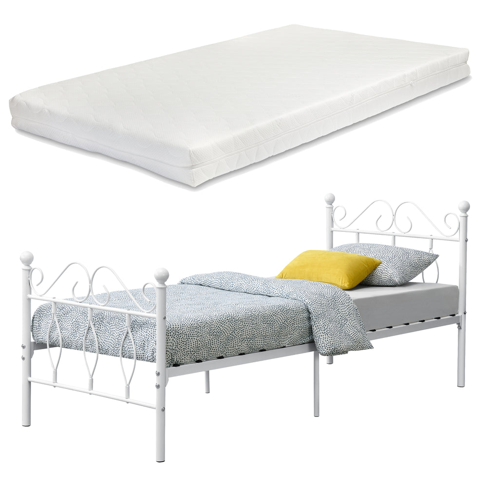 Metallbett Apolda mit Matratze versch. Größen bis 300kg Weiß [en.casa] - premiumXL