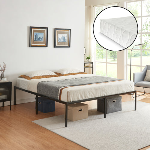 Metallbett Vårdö mit Matratze [en.casa]