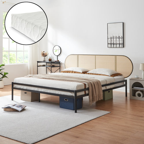 Metallbett Linköping mit ovalem Kopfteil und Matratze [en.casa]