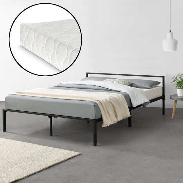 Metallbett Imatra mit Matratze in versch. Größen Schwarz en.casa