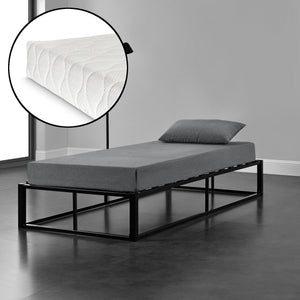 Metallbett Kreta mit Kaltschaummatratze Schwarz in versch. Größen [en.casa]