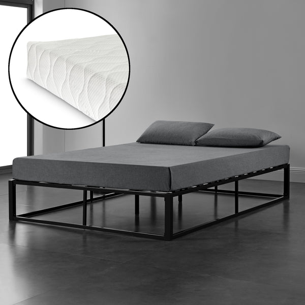 Metallbett Kreta mit Kaltschaummatratze Schwarz in versch. Größen [en.casa]