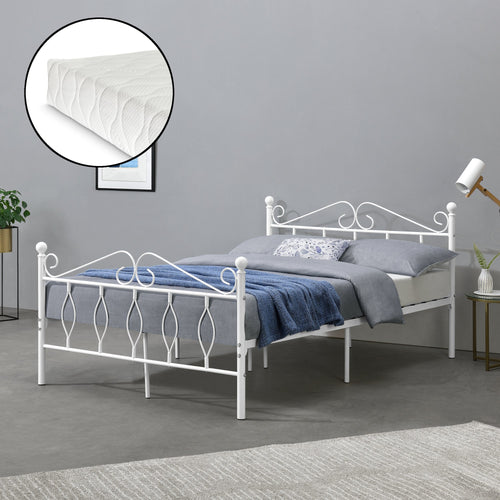 Metallbett Apolda mit Matratze versch. Größen bis 300kg Weiß [en.casa]