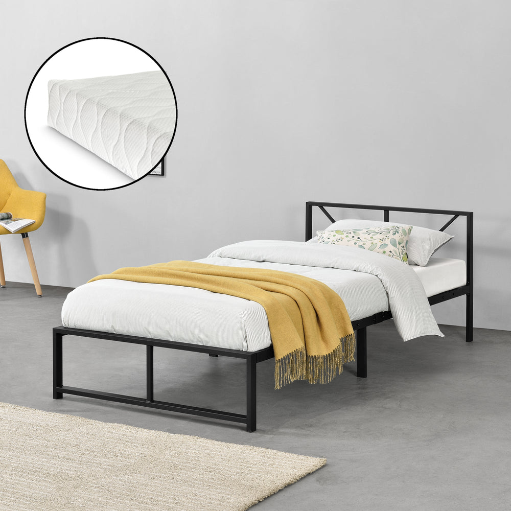 Metallbett Meran mit Matratze Stahl Schwarz [en.casa] - premiumXL