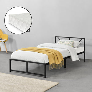 Metallbett Meran mit Matratze Stahl Schwarz [en.casa]