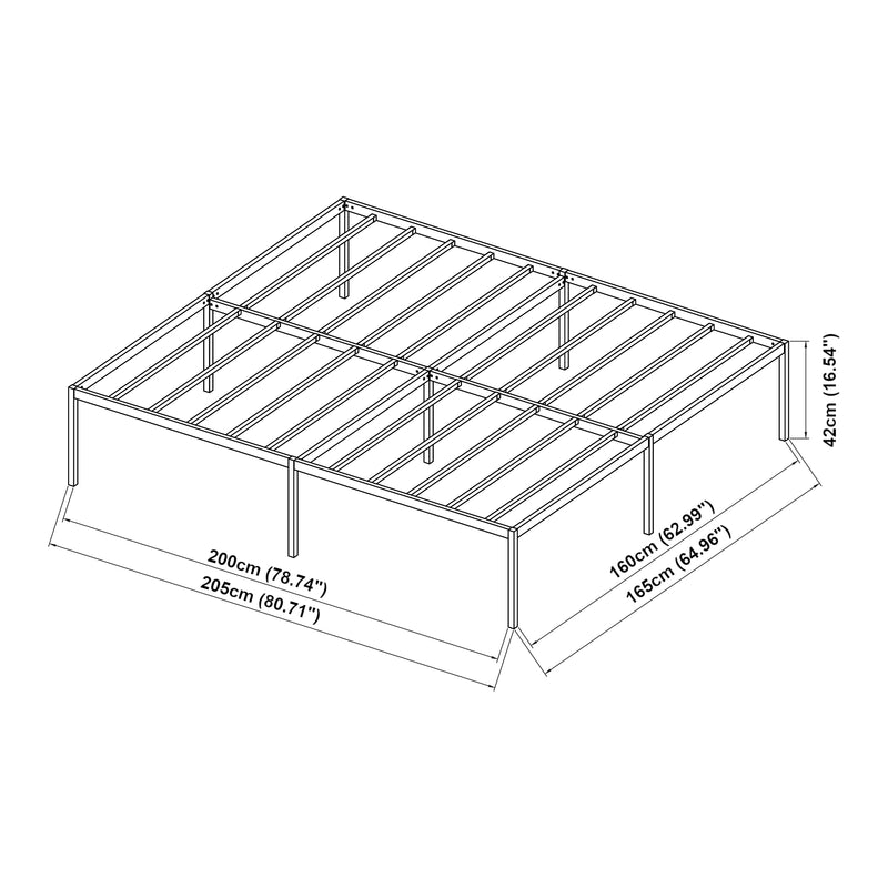 Maßskizze Metallbett Vårdö mit Matratze [en.casa]
