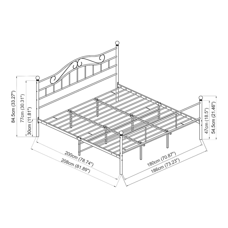 Maßskizze Metallbett Florenz mit Matratze [en.casa]
