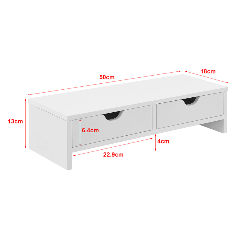 Maßskizze Monitorständer Mänttä mit 2 Schubladen 50x18x13cm in versch. Farben [en.casa]