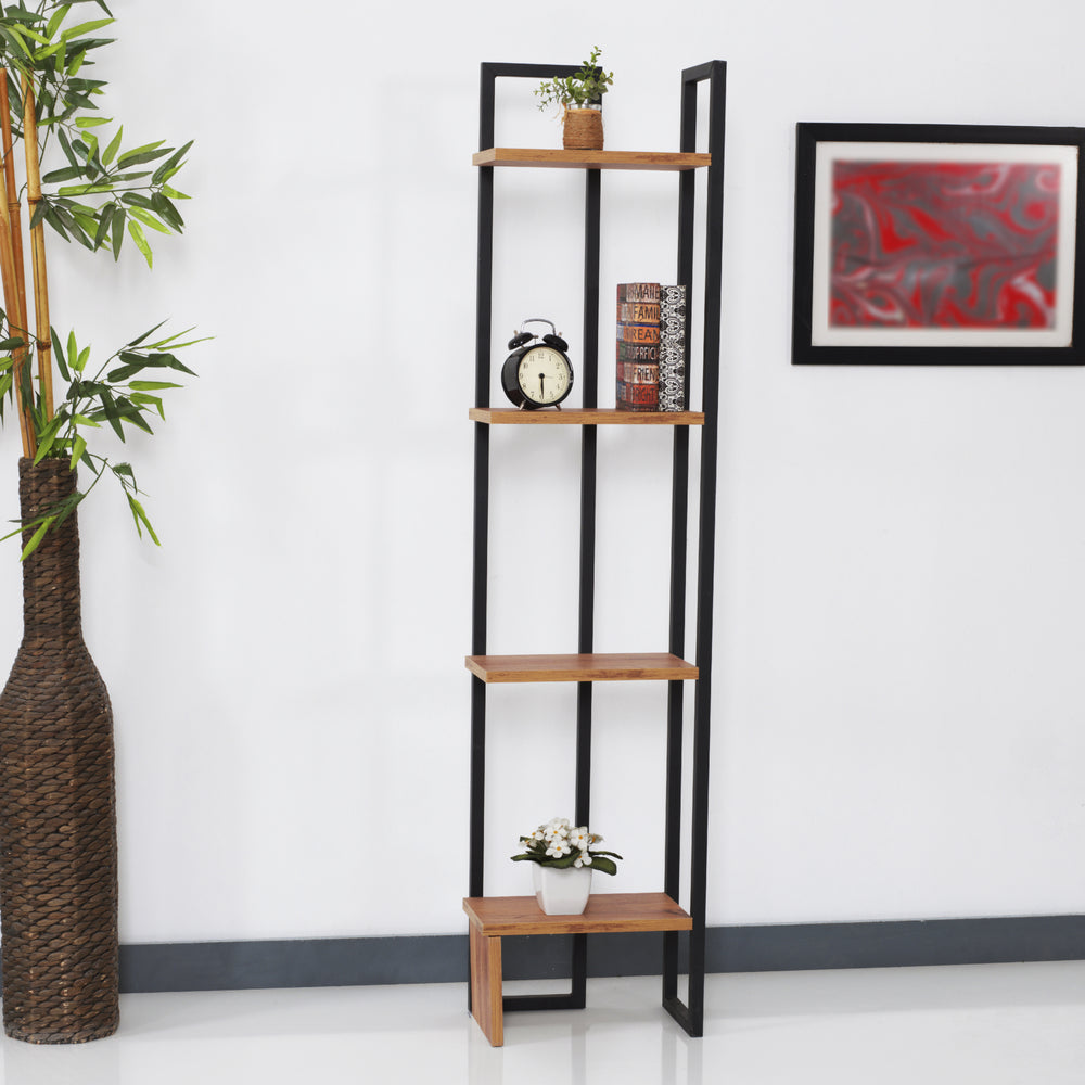 Standregal Bjergsted mit 4 Ablageflächen 150x36x21 cm Schwarz/Walnuss-Optik [en.casa]