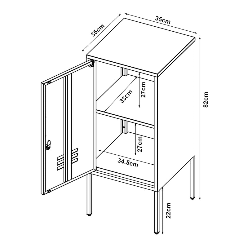 Maßskizze Nachtschrank Hausjärvi 82x35x35 cm Stahl [en.casa]
