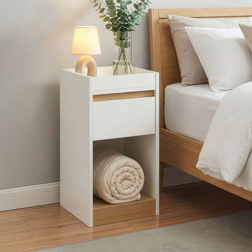 Nachttisch Lure 55x30x35 cm Weiß/Eicheoptik [en.casa]