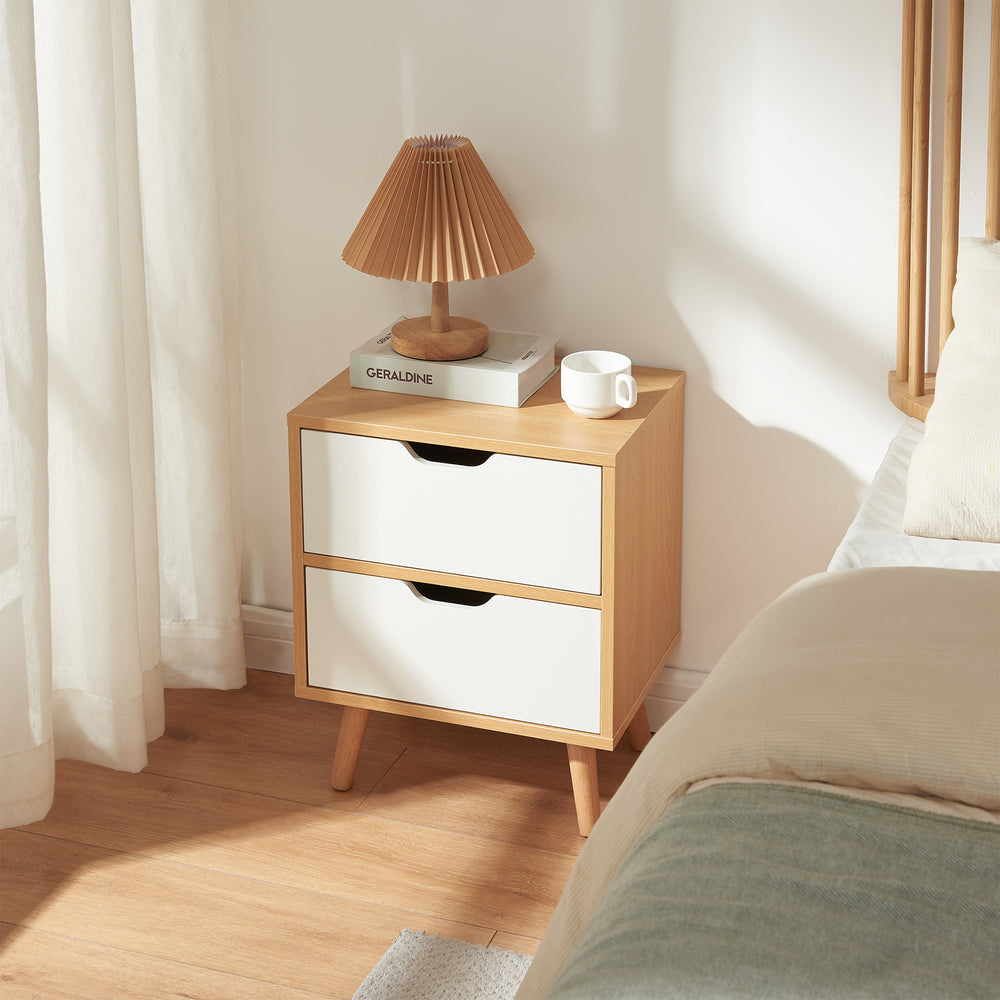 Nachttisch Bordkak mit Schubladen Eicheoptik/Weiß [en.casa]