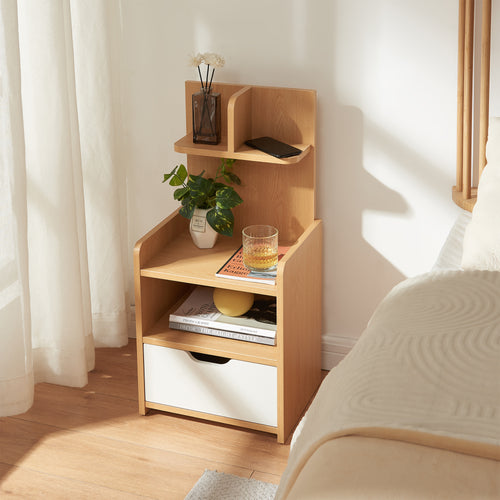 Nachttisch Bordkak mit Regal 75x35x30 cm Eicheoptik/Weiß [en.casa]