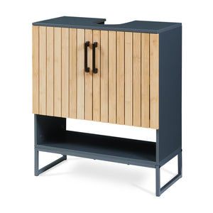 Waschbeckenunterschrank 'Svanes' 70 x 60 x 30 cm Bambusfront Metallgestell Dunkelgrau/Natur