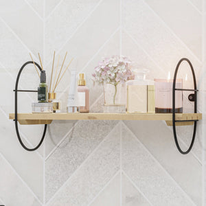 Wandregal Oulu mit Metallrahmen Schwarz/Natur in versch. Größen [en.casa]