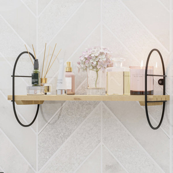 Wandregal Oulu mit Metallrahmen Schwarz/Natur in versch. Größen [en.casa]