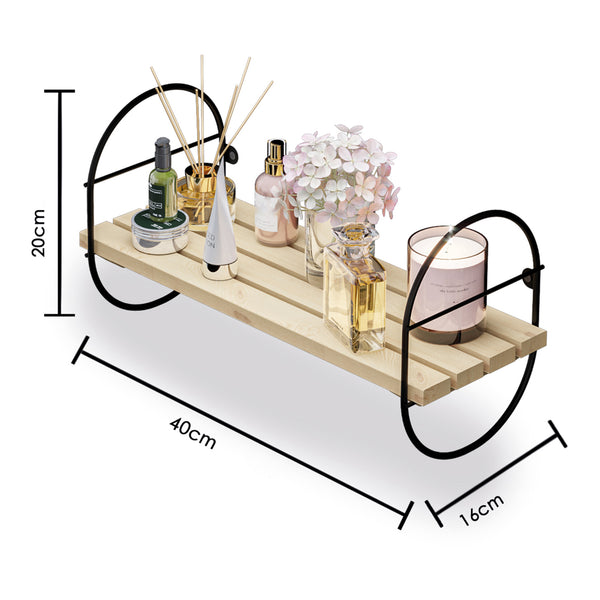 Wandregal Oulu mit Metallrahmen Schwarz/Natur in versch. Größen [en.casa]