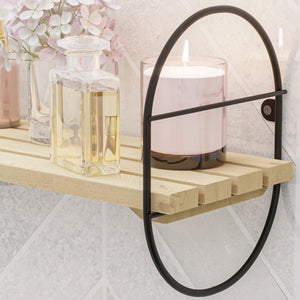 Wandregal Oulu mit Metallrahmen Schwarz/Natur in versch. Größen [en.casa]