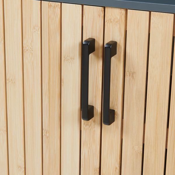 Waschbeckenunterschrank 'Svanes' 70 x 60 x 30 cm Bambusfront Metallgestell Dunkelgrau/Natur