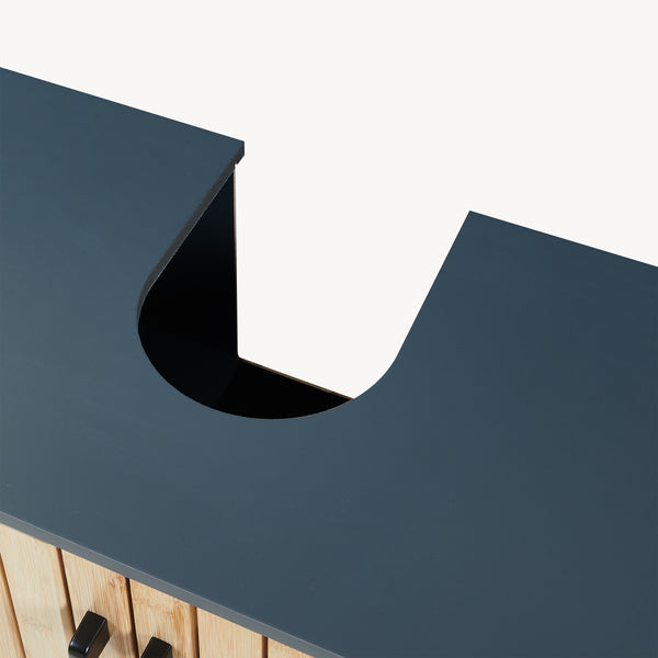 Waschbeckenunterschrank 'Svanes' 70 x 60 x 30 cm Bambusfront Metallgestell Dunkelgrau/Natur