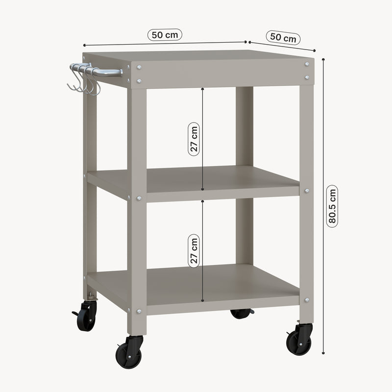 Maßskizze Outdoor Servierwagen Bolognano Stahl 81x50x50 cm [casa.pro]