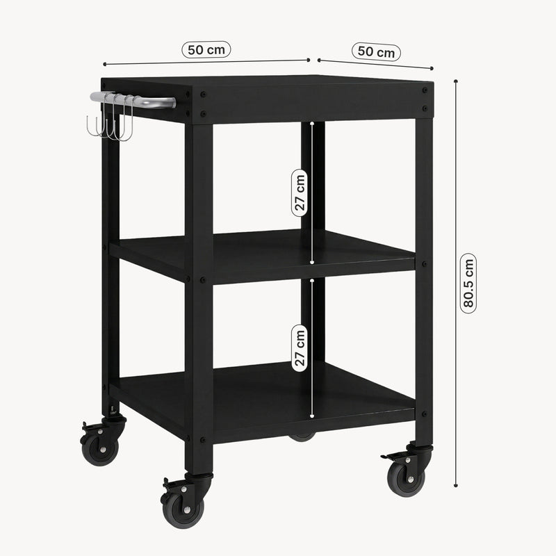 Maßskizze Outdoor Servierwagen Bolognano Stahl 81x50x50 cm [casa.pro]