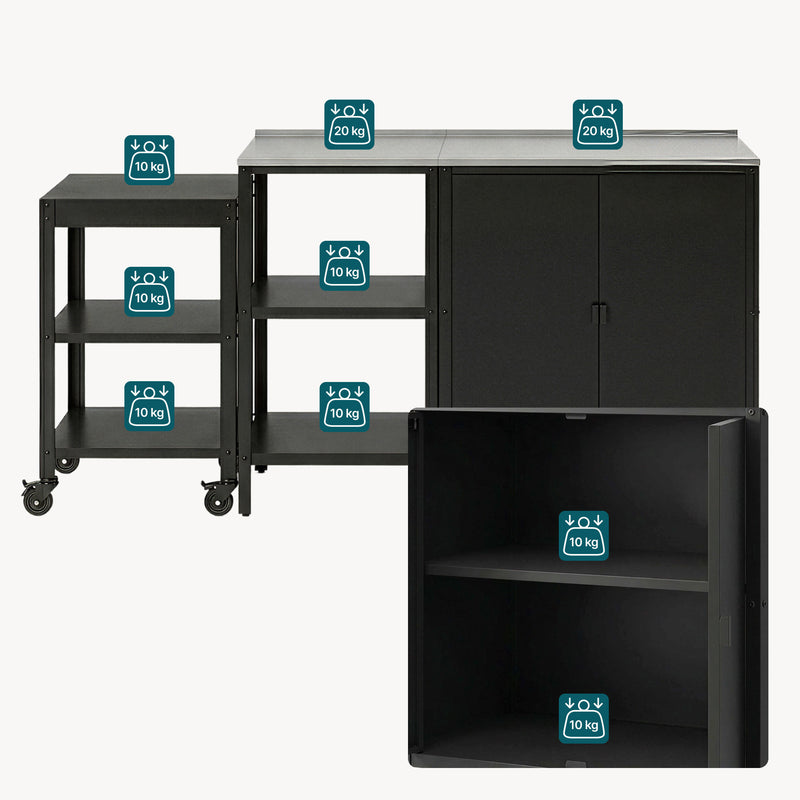 Maßskizze Outdoorset Bolognano Standregal Schrank und Servierwagen [casa.pro]