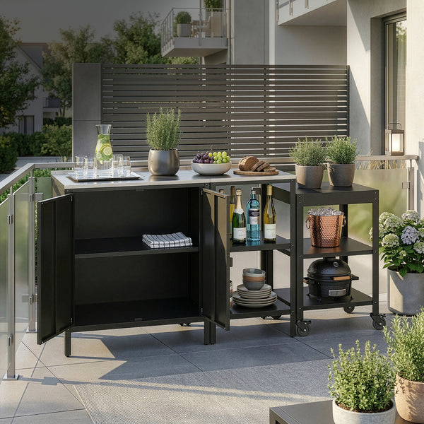 Outdoorset Bolognano Standregal Schrank und Servierwagen [casa.pro]