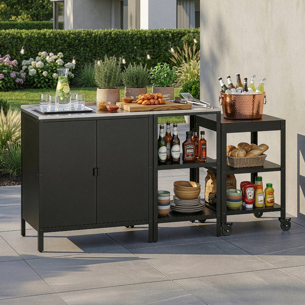 Outdoorset Bolognano Standregal Schrank und Servierwagen [casa.pro]