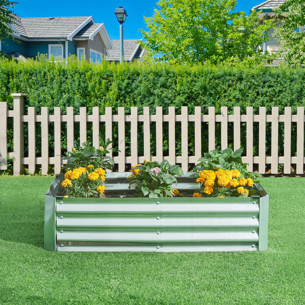 Pflanzbeet Celano Stahl Silber [en.casa]