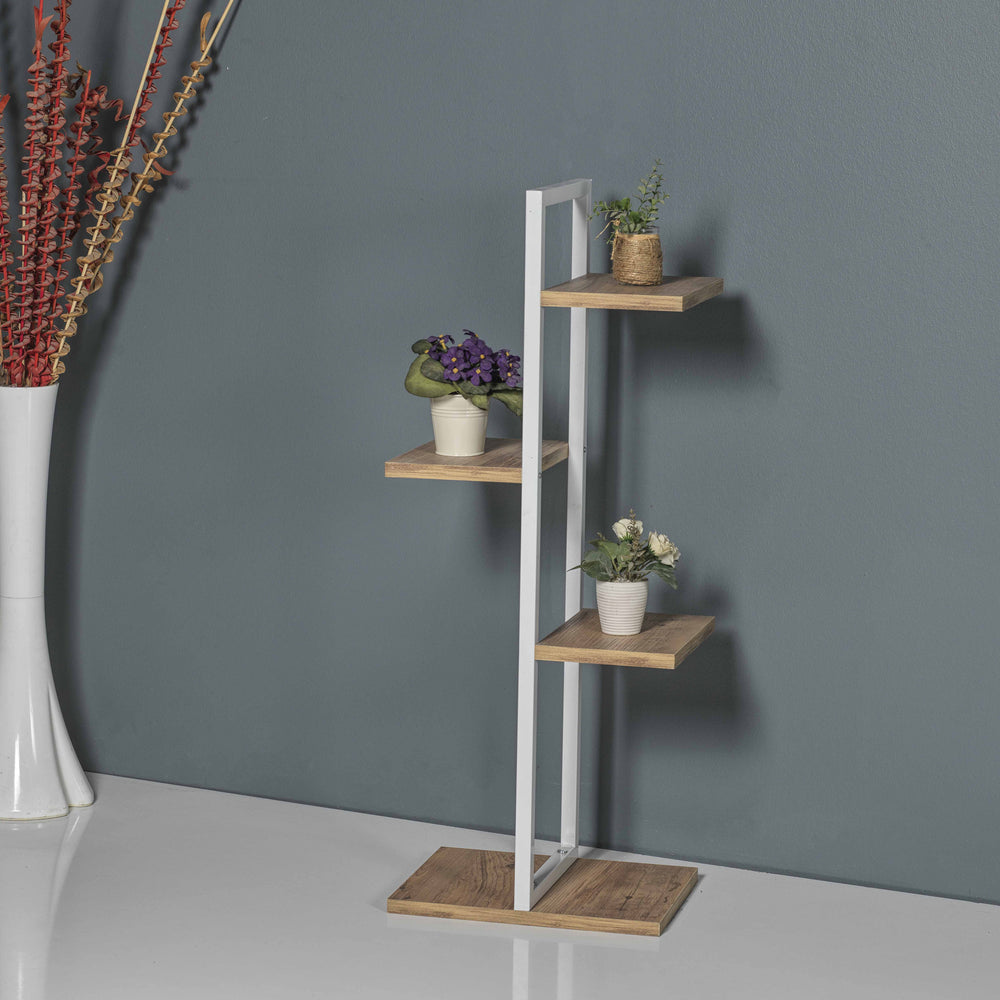 Pflanzregal Blaabjerg Metall 90x35x26cm Weiß / Walnussoptik [en.casa]