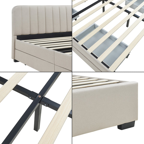 Polsterbett Nofrenna mit 4 Schubladen Leinen [en.casa]