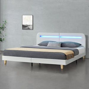 Polsterbett Roskilde mit LED Beleuchtung versch. Farben und Größen en.casa