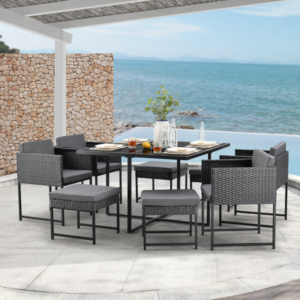 Polyrattan Gartenmöbelset Tarragona für 8 Personen in verschiedenen Farben en.casa